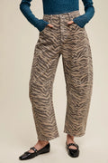Luvoria Zebra Print Barrel Jeans
