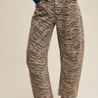 Luvoria Zebra Print Barrel Jeans