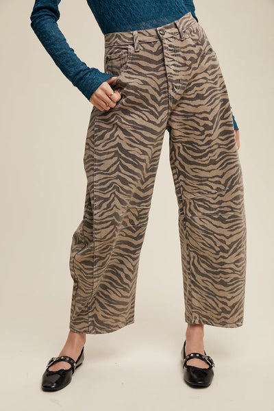 Luvoria Zebra Print Barrel Jeans