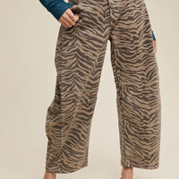 Luvoria Zebra Print Barrel Jeans