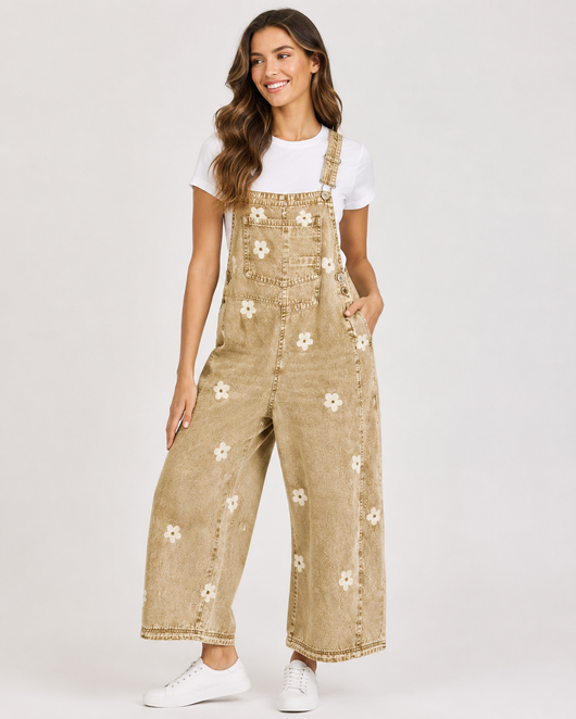 Luvoria Floral Print Denim Overalls