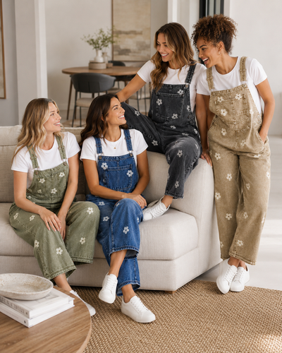 Luvoria Floral Print Denim Overalls