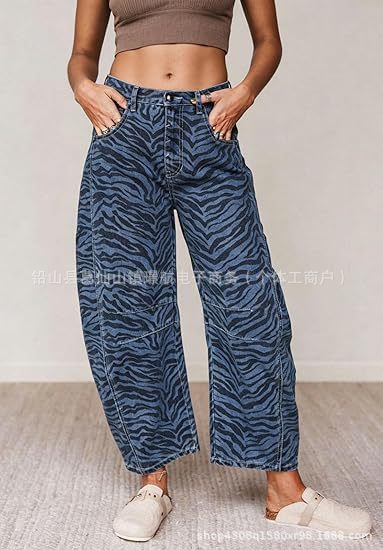 Luvoria Zebra Print Barrel Jeans